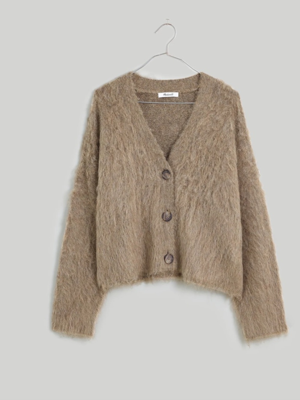 Madewell Brushed V-Neck Cardigan Sweater, Heather Mesquite, Size L